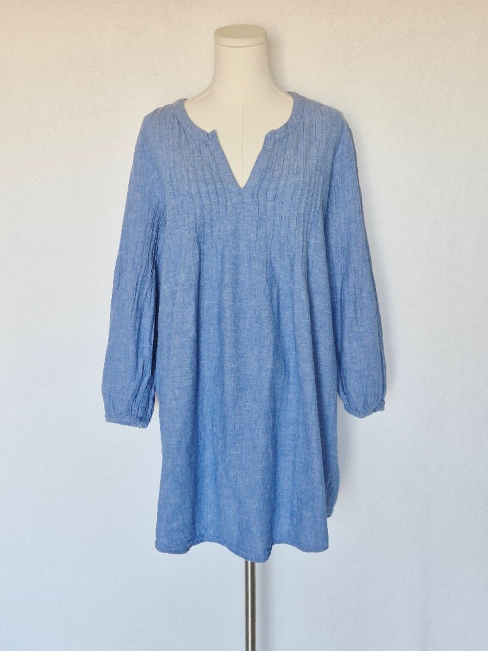 Vineyard Vines Cotton Linen Pintuck Cover Up Top Mini DressLong Sleeve Blue